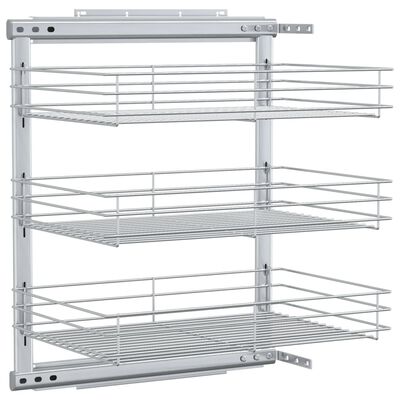 vidaXL 3-Tier Pull-out Kitchen Wire Basket Silver 47x35x56 cm