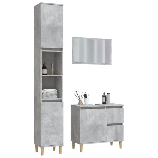 vidaXL 3 Piece Bathroom Furniture Set Concrete Grey Engineered Wood