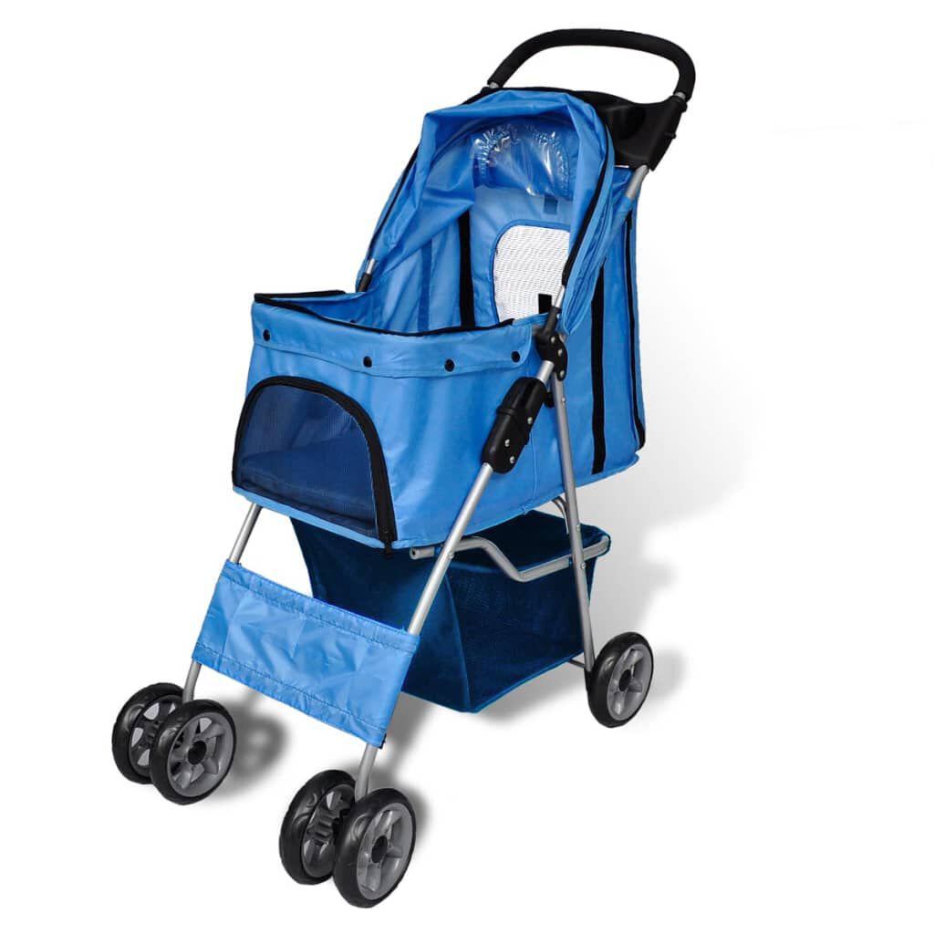 vidaXL Folding Pet Stroller Dog Cat Travel Carrier Blue vidaXL