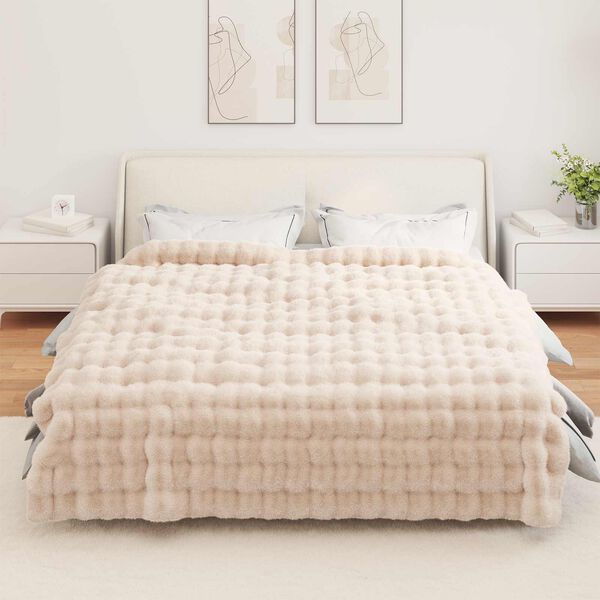 vidaXL Faux Rabbit Fur Blanket Olite Beige 240 x 270 cm Polyester