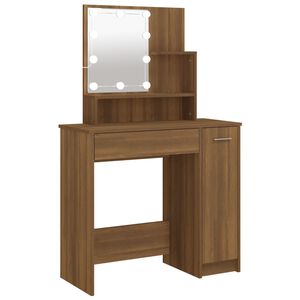 vidaXL Dressing Table with LED Brown Oak 86.5x35x136 cm