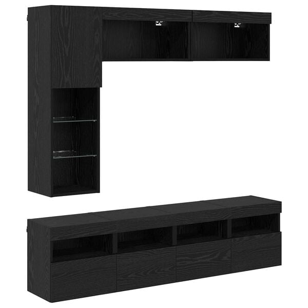 vidaXL TV Cabinet with LED 7 pcs Black Oak Engineered Wood