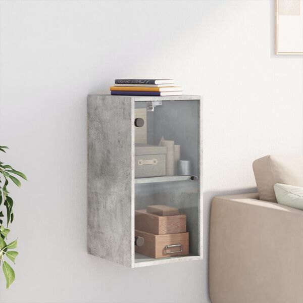 vidaXL Wall Cabinet with Glass Doors Concrete Grey 35x37x68.5 cm