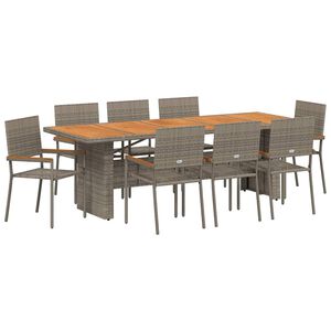 vidaXL Garden Dining Set 9 pcs Grey Poly Rattan