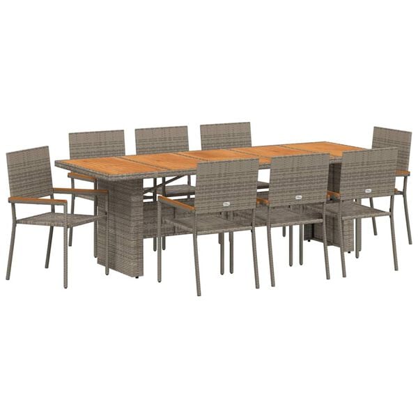vidaXL Garden Dining Set 9 pcs Grey Poly Rattan