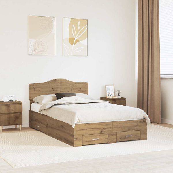 vidaXL Bed Frame with Drawer Artisan Oak 120 x 190 cm Engineered Wood