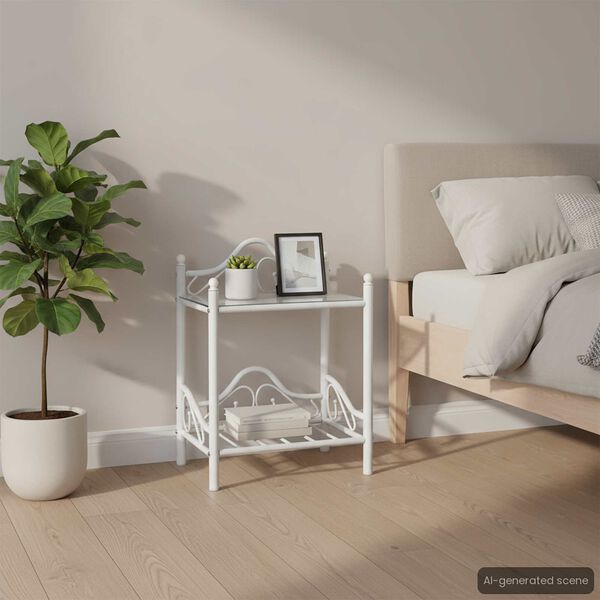 vidaXL Bedside Tables 2pcs Steel and Tempered Glass 45x30.5x60cm White