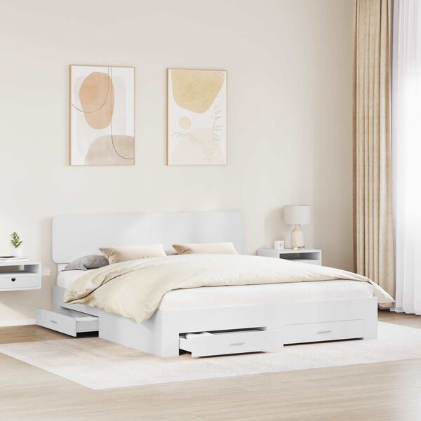 vidaXL Bed Frame with Headboard White 200 x 200 cm Engineered Wood