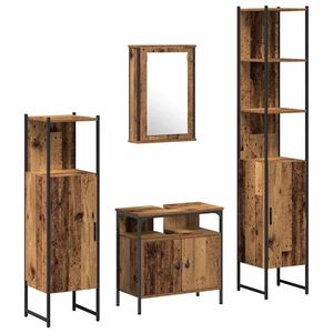 vidaXL Bathroom Furniture Set with Door 4 pcs Old wood Engineered wood