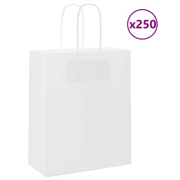 vidaXL Paper Bags 250 pcs with Handles White 18x8x22 cm