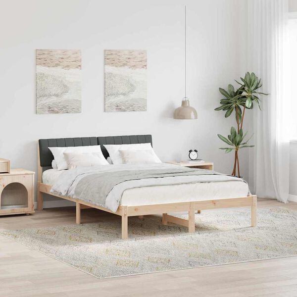 vidaXL Bed frame Brown and dark grey 135 x 190 cm Solid pine wood