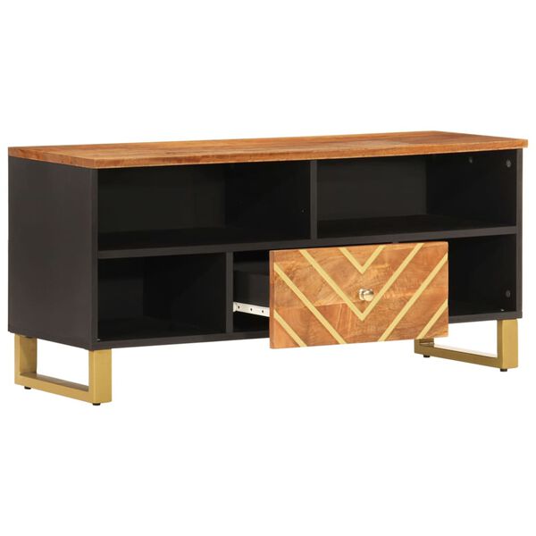 vidaXL TV Cabinet Brown and Black 100x33.5x46 cm Solid Wood Mango