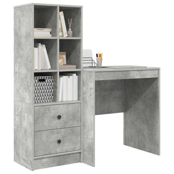vidaXL Desk with Drawer 2 pcs Concrete Grey