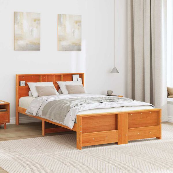 vidaXL Bed Frame with Headboard Wax Brown 120 x 190 cm Engineered Wood