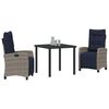 vidaXL Garden Dining Set with Cushion 3 pcs Grey Poly Rattan