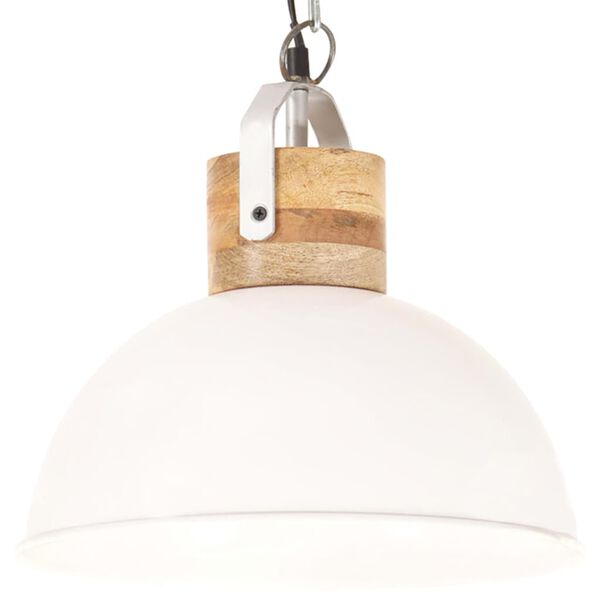 vidaXL Industrial Hanging Lamp White Round 32 cm E27 Solid Mango Wood