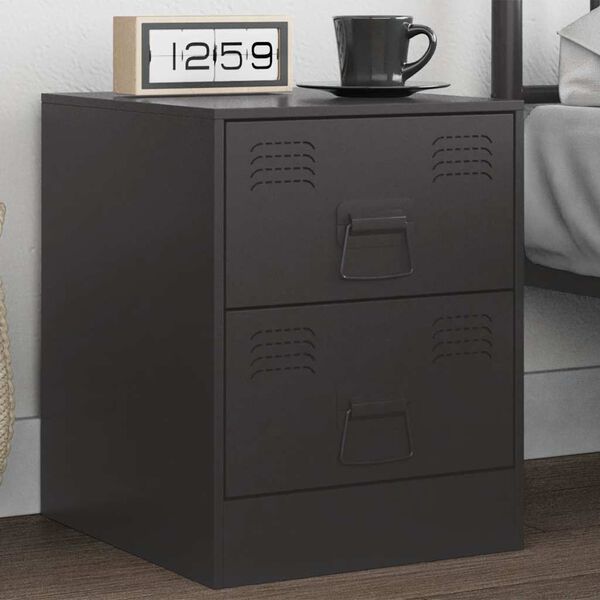 vidaXL Bedside Cabinet Black 34.5x39x44 cm Steel
