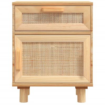 vidaXL Bedside Cabinet Brown Solid Wood Pine and Natural Rattan