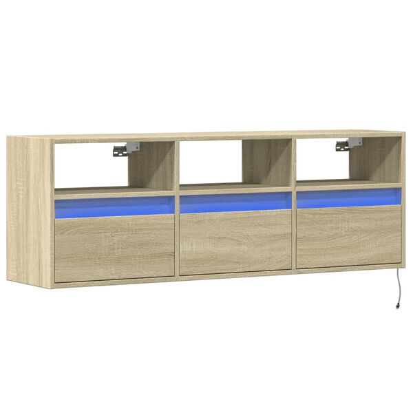 vidaXL TV Wall Cabinet with LED Lights Sonoma Oak 130x31x45 cm