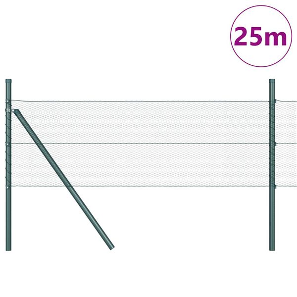 vidaXL Fence with Posts Green 0.4 x 25 m PVC-coated steel