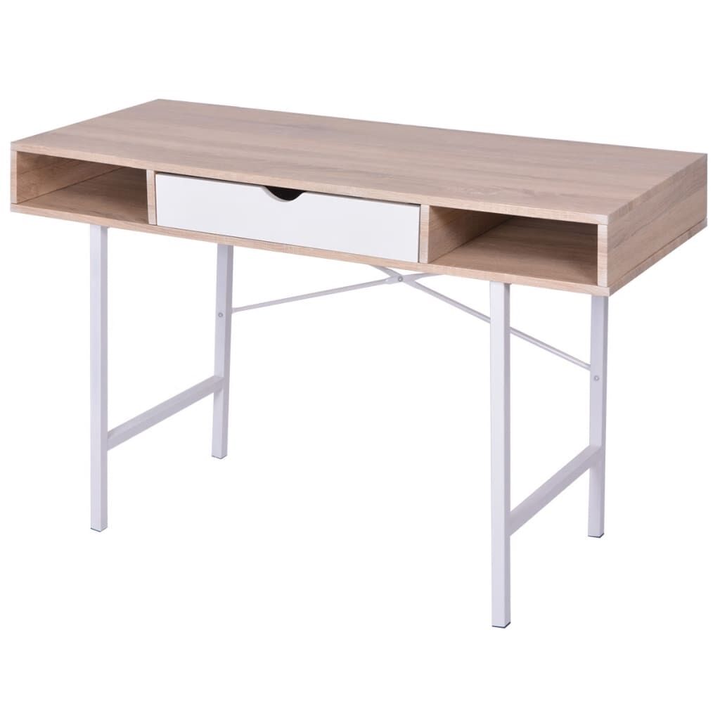 vidaXL Desk with 1 Drawer Oak and White vidaXL