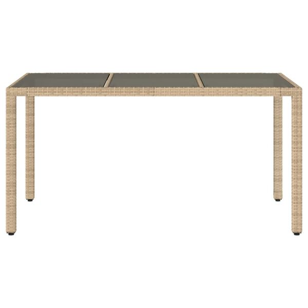 vidaXL Garden Table 150x90x75 cm Tempered Glass and Poly Rattan Beige