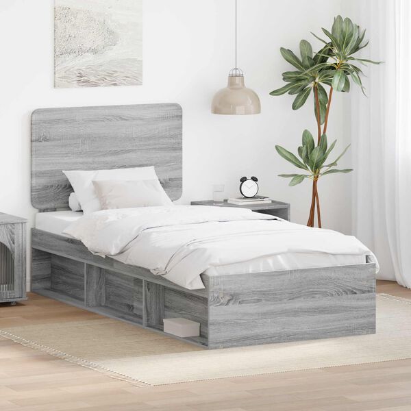 vidaXL Bed Frame Grey Sonoma 100 x 200 cm Solid Pine Wood