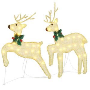 vidaXL LED Reindeers 2 pcs Warm White 45 x 19 x 65 cm Fabric