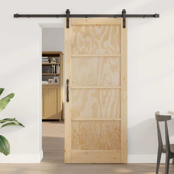 vidaXL Sliding Door Natural and Black 86 x 198.5 cm Solid Pine Wood