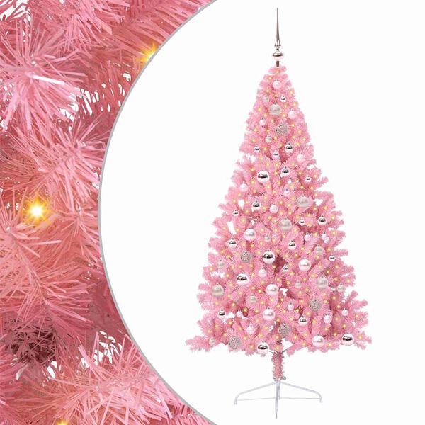 vidaXL Artificial Pre-lit Christmas Tree with 300 LEDs Pink 180 cm PVC