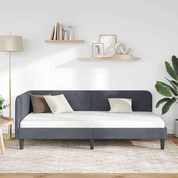 vidaXL Corner Bed Frame with Headboard Dark Grey 90 x 200 cm Velvet