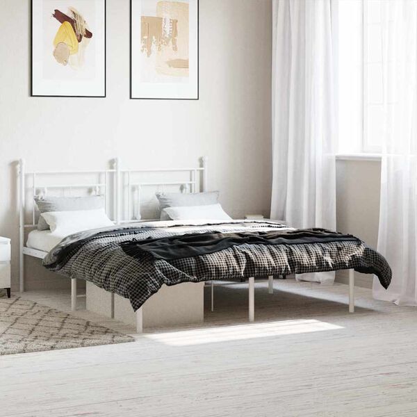 vidaXL Metal Bed Frame without Mattress with Headboard White 150x200cm