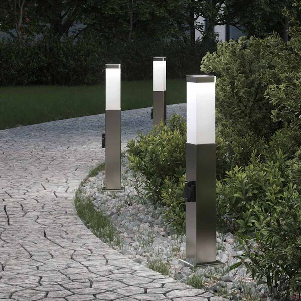 vidaXL Bollard Lights with Outlet 3 pcs 50 cm Stainless Steel IP44