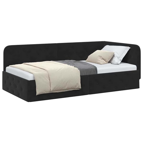 vidaXL Corner Bed Frame with Headboard Black 100 x 200 cm Velvet