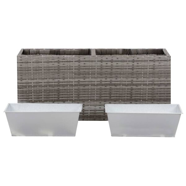 vidaXL Garden Raised Bed with 2 Pots 90x20x40 cm Poly Rattan Grey
