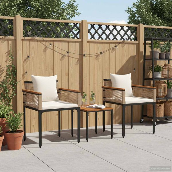 vidaXL Outdoor Furniture Set 3 pcs Beige and Cream White PE Rattan