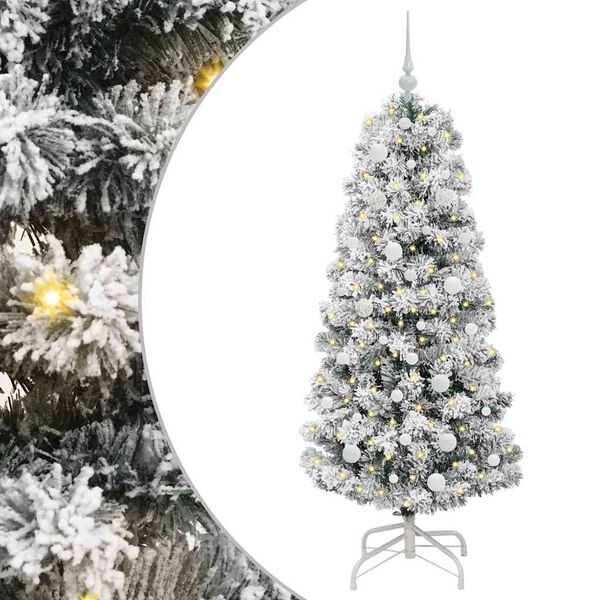 vidaXL Artificial Hinged Christmas Tree Green and White 150 cm