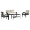 vidaXL 4 Piece Garden Sofa Set with Cushions Black Poly Rattan