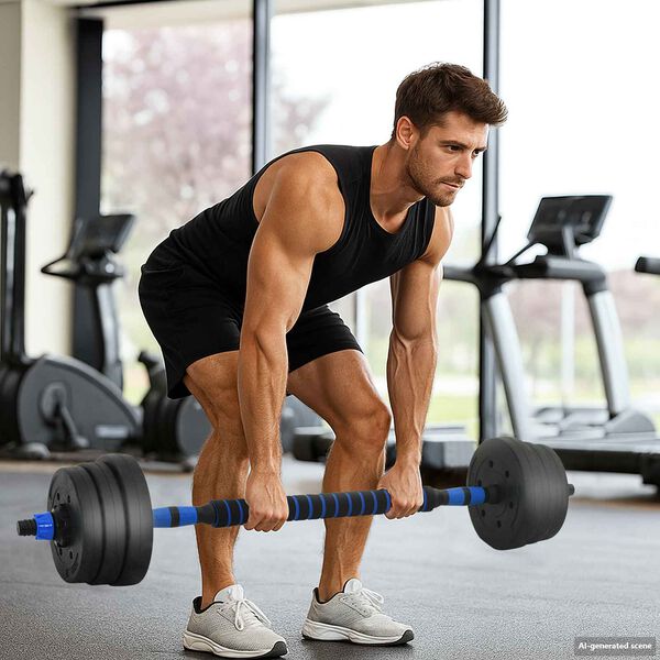 vidaXL 2-in-1 Dumbbell Set Black and Blue 121 x 19.5 x 19.5 cm