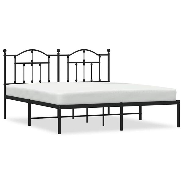 vidaXL Metal Bed Frame without Mattress with Headboard Black 160x200cm