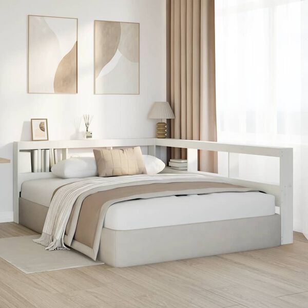 vidaXL Bookcase Headboard L-Shaped White 140 cm Solid Wood Pine