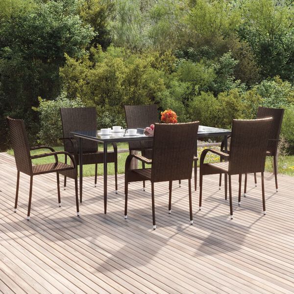 vidaXL 7 Piece Garden Dining Set Brown Poly Rattan