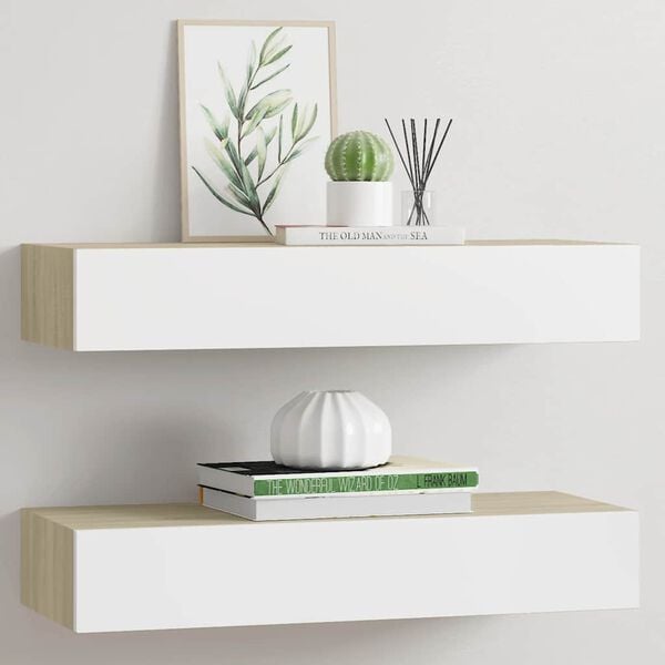 vidaXL Wall Drawer Shelves 2 pcs Oak and White 60x23.5x10cm MDF