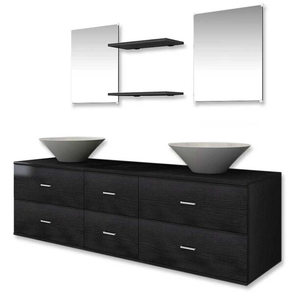 vidaXL Seven Piece Bathroom Furniture and Basin Set Black