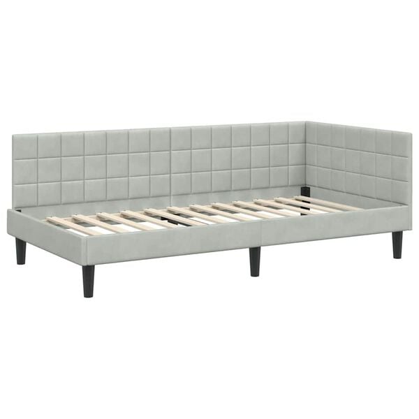 vidaXL Corner Bed Frame Light Grey 90 cm x 200 cm Velvet