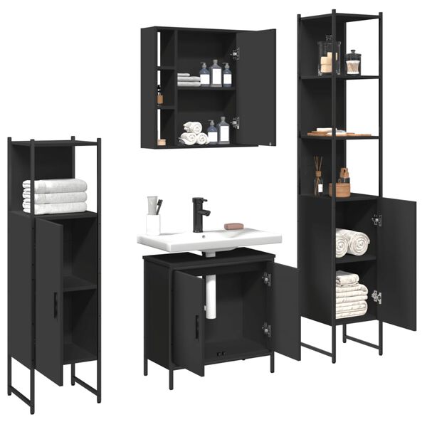 vidaXL 4 Piece Bathroom Cabinet Set Black Engineered Wood