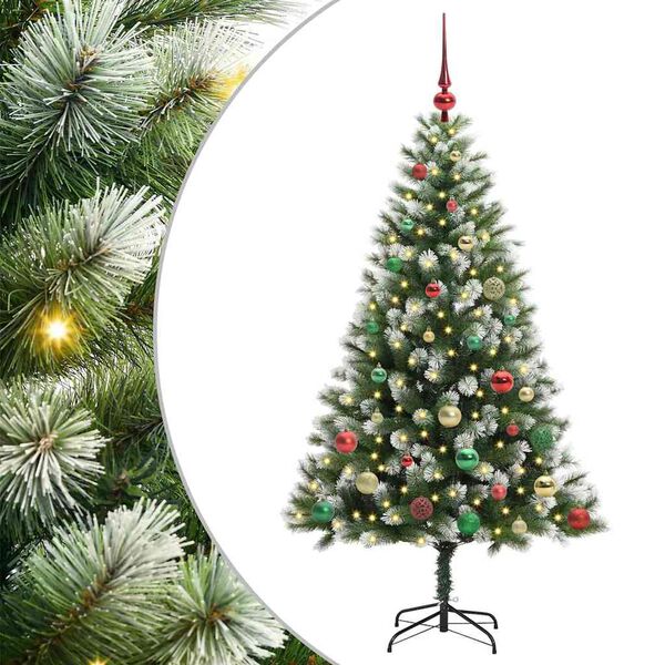 vidaXL Artificial Hinged Christmas Tree with Flocked Snow 150 cm