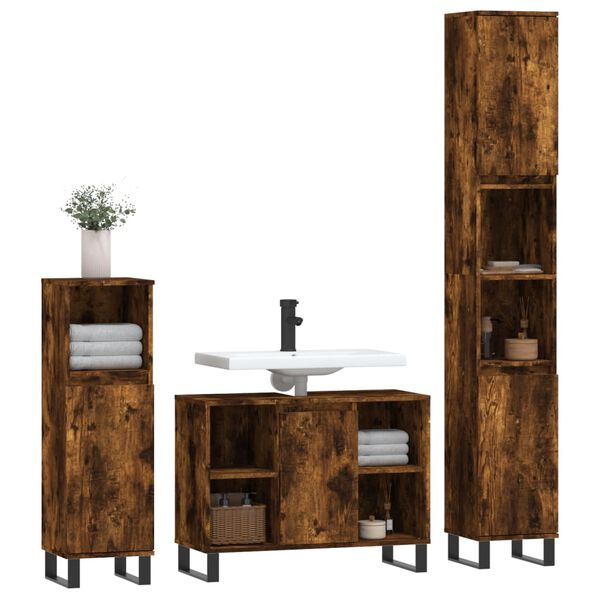 vidaXL 3 Piece Bathroom Furniture Set Smoked Oak Engineered Wood
