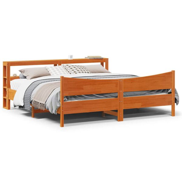 vidaXL Bed Frame with Headboard Wax Brown 200x200 cm Solid Wood Pine