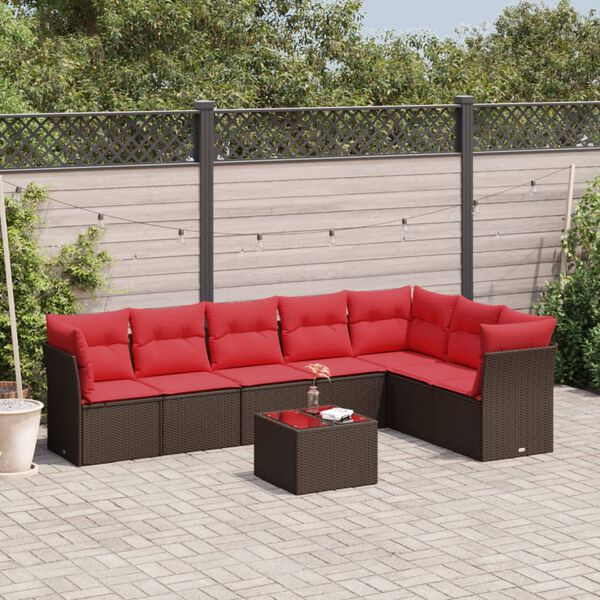 vidaXL 8 Piece Garden Sofa Set with Cushions Brown Poly Rattan